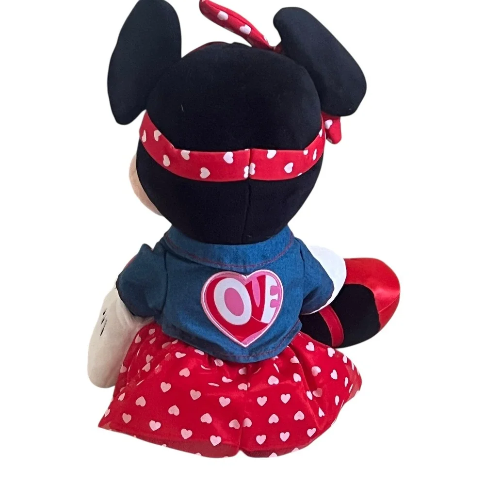 Disney Store 2021 Minnie Mouse Plush‎ Valentine Heart Denim Jacket Red 16
